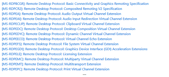 Non-exhaustive list of <em>Virtual Channels</em> documented by Microsoft